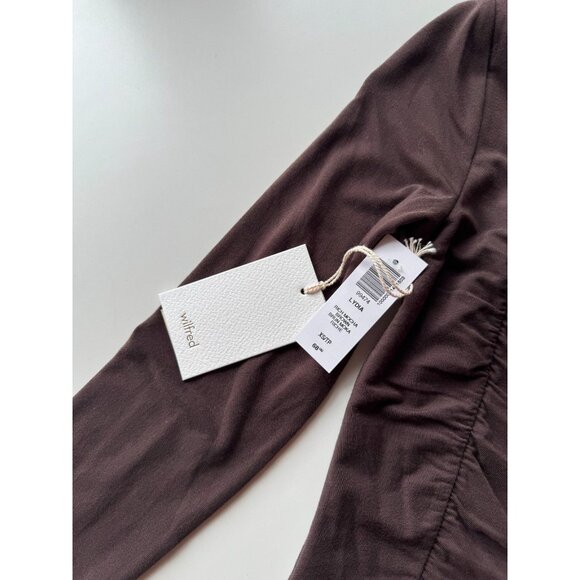NWT Aritzia WILFRED Lydia Mocha Brown Jersey Ruched Front Mini Dress, Size X - Picture 9 of 16